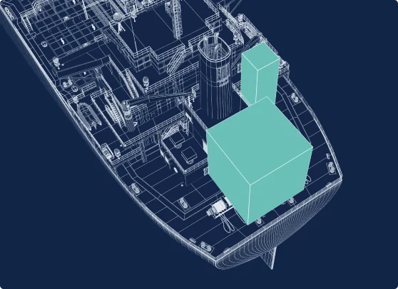 Illustration of carbon capture system in situ on deck of a tanker vessel